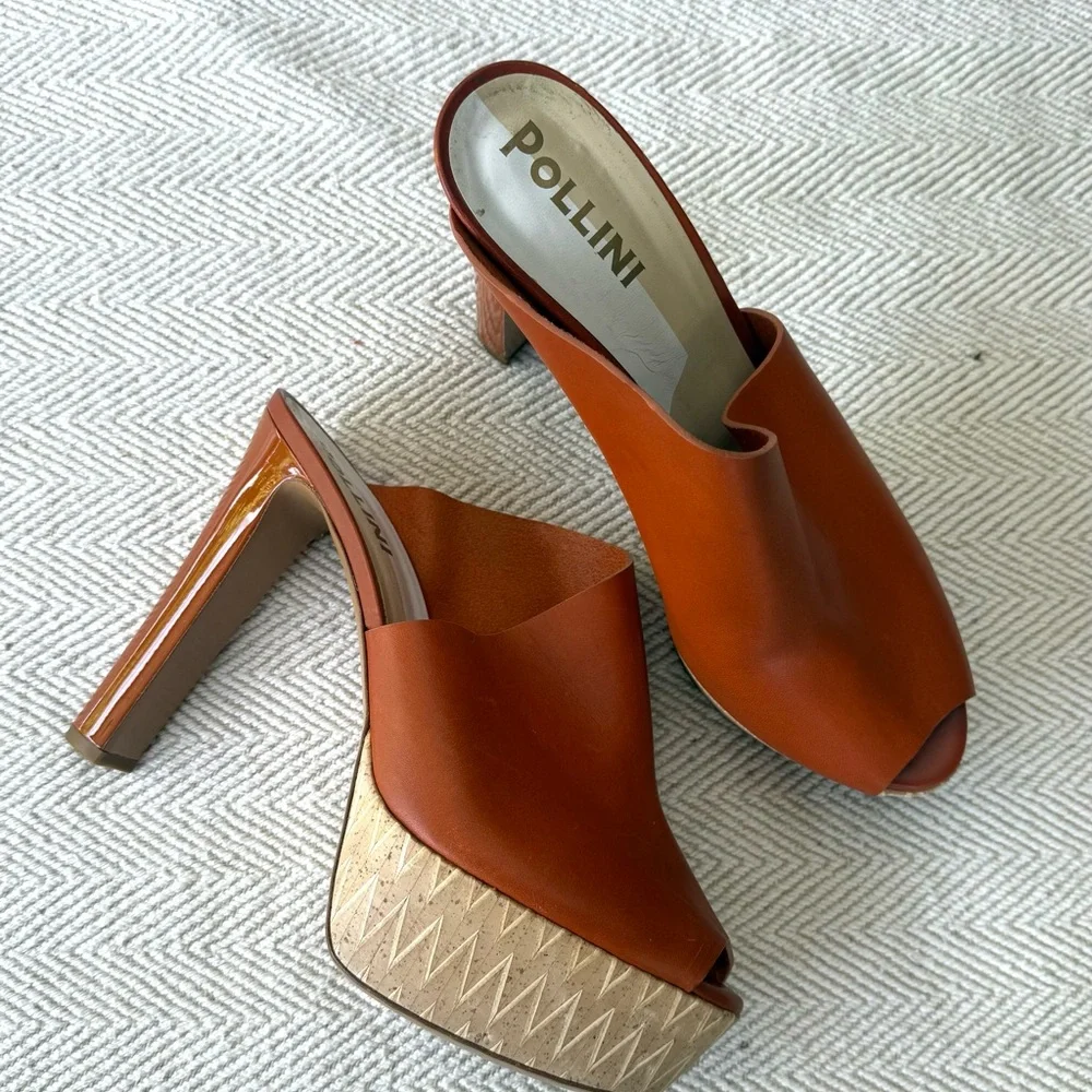 Pollini Terracotta Leather Platform Mule Heels